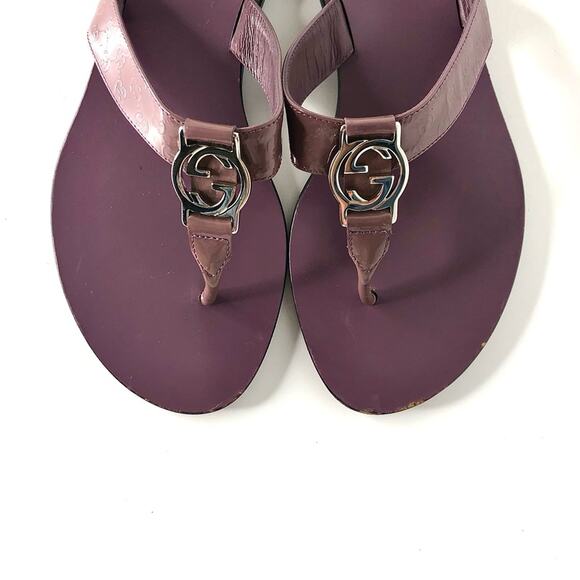 Gucci Interlocking GG Logo Emboss Purple Patent Leather Thong Flats Sandals 37 - Picture 3 of 9